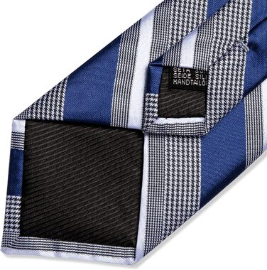 Набір краваток чоловічий DiBanGu з шовковим смугастим та клітинчастим візерунком, з нагрудною хустинкою, краватковою застібкою та манжетонами, для весілля та офіційних заходів (синій та сірий)