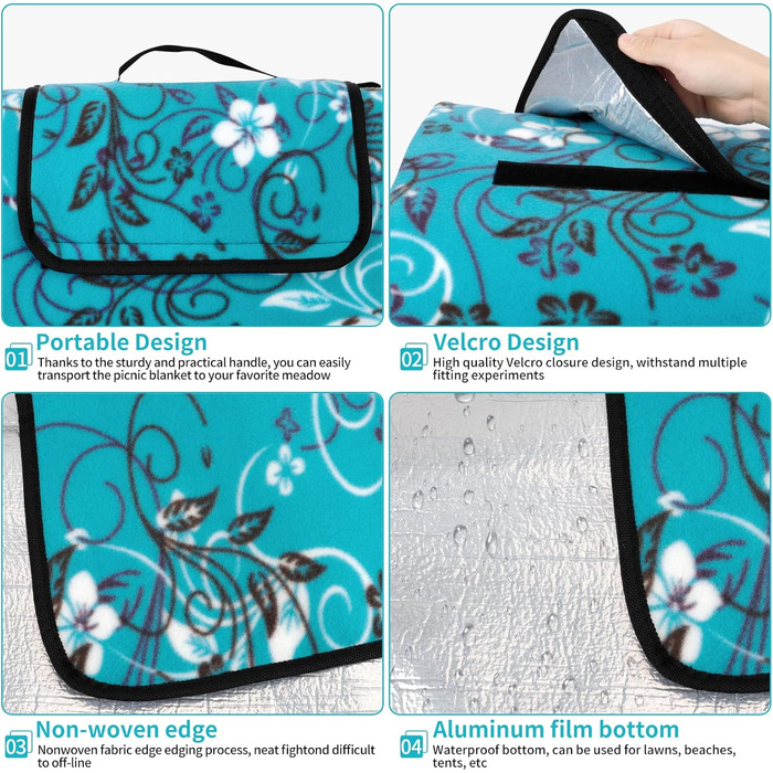 Килимок для пікніка DICLLY 200x200 см, водонепроникний, з підкладкою, що не прилипає до піску, для відпочинку на природі