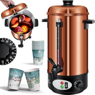 KESSER® Mulled Wine Boiler 8L Stainless Steel Incl. 10x Cups Mulled Wine Cooker with Thermostat Mulled Wine Dispenser Hot Beverage Dispenser Kettle Hot Water Dispenser Canning Device Level Indicator Tap Black (8 Liters / Copper)