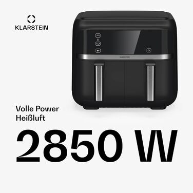 Klarstein Air Fryer, Dual Chamber Hot Air Fryer, 2850W Compact Air Fryer, 7.6L Air Fryer with Touch Control Panel, Timer, Preheat, 6 Modes, Large Hot Air Fryer, Air Fryer XL Black Duo Basic