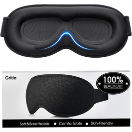 Маска для сну Gritin 3D для тих, хто спить на боці, дихаюча, з регульованою гумкою, блокує світло, зручна та ергономічна, для чоловіків та жінок, 2 пари вушних затичок, чорний