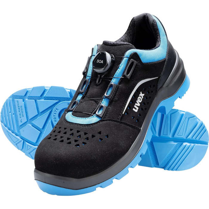 Черевики Uvex Xenova Halbschuh з системою BOA Fit, робочі черевики S1 P SRC, для жінок та чоловіків, чорно-синій, 42 EU