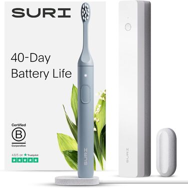 Електрична зубна щітка SURI — преміум якість, акумулятор 40+ днів, USB-C зарядка, UV-стерилізатор, сертифікована B Corp, для дорослих
