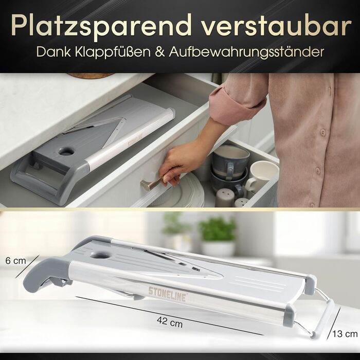 Набір для нарізки овочів STONELINE V - 9 предметів: для нарізки скибочками, соломкою, кубиками, спіралями. З нержавіючої сталі. Кухонний овочевий слайсер, тертак, спіралізатор, слайсер для картоплі фрі, сірий