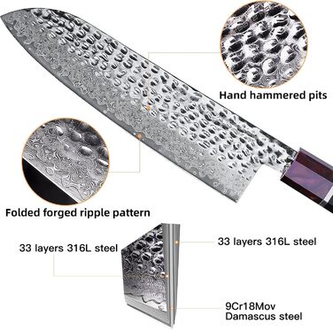 FINDKING Santoku ніж: професійний кухонний ніж з японської сталі 9Cr18MoV, ABS рукоятка, 21 см (8 дюймів)