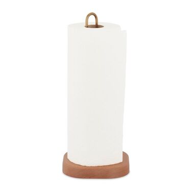 Relaxdays Wooden & Brass Kitchen Roll Holder
