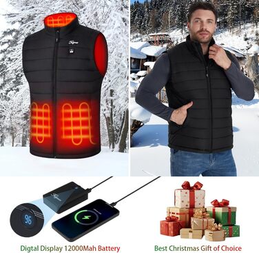 Обогреваемая жилетка для мужчин Telguua с Powerbank 12000mAh, USB, 3 температурні режими, 4 зони обігріву, для катання на лижах та роботи на вулиці, чорний