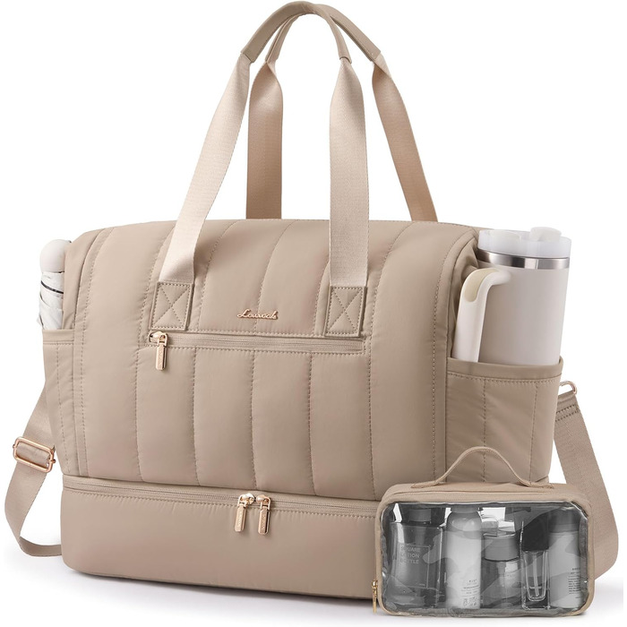 Сумка-валіза LOVEVOOK для жінок, велика дорожня сумка-вихідні, 40л, 2 шт, бежева. З відділенням для взуття та мокрих речей, для подорожей, спортзалу, пологів.