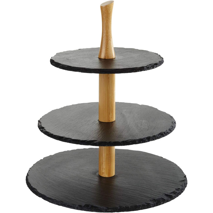 3-ярусна етажерка APS з шиферних плит, діаметр 30/25/20 см, висота 34 см, з акацієвого дерева