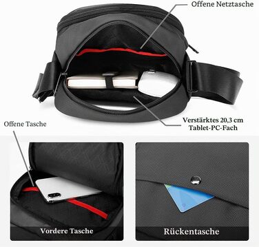 Чоловіча сумка-месенджер BAIGIO через плече Crossbody для подорожей, спорту та роботи, багатофункціональна сумка з відділеннями, L, чорна
