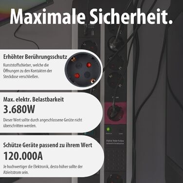 Бренненштуль Premium-Protect-Line Мережевий фільтр для геймерів з 11 розетками, USB 3.10A, захист від перенапруги, 3м кабель, Made in Germany (сріблястий/чорний)