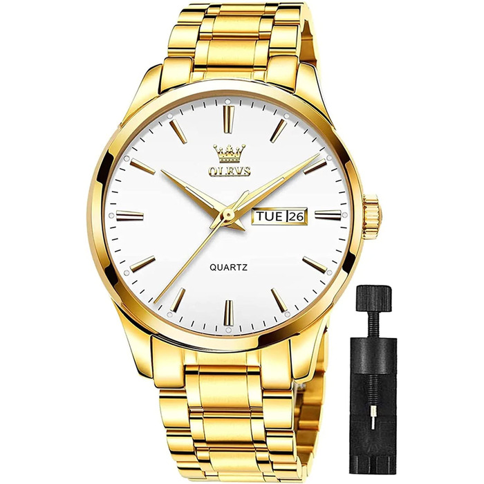 Чоловічий скелетон-годинник OLEVS Quartz (6898 Gold White) — спортивний кварцовий годинник зі сталевим браслетом, водонепроникний, зі світломасом