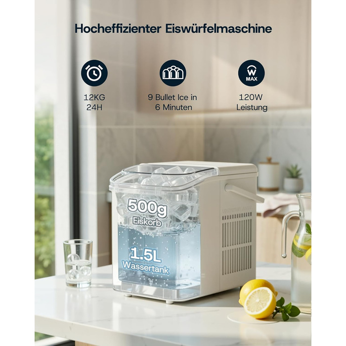 Машина для приготування льоду Upstreman BI12, біла: швидке охолодження, автоматичне очищення, для дому, офісу