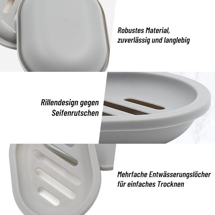 Набір з 2 мисок для мила AstraLoom, двошарові, з пластику, самостійно виводять воду, антипригарне покриття - для ванної/кухні/губки (Сірий)