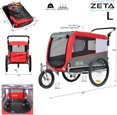 Причеп-перевозник для собак та котів Papilioshop Zeta, 3 розміри, червоний L