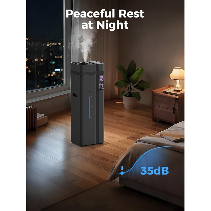 Зволожувач повітря великого приміщення 13л з аромадіфузором, 800ft², 100 годин роботи, автоматичне регулювання вологості, верхнє заповнення, тихий (35dB), режим сну, таймер 24 години