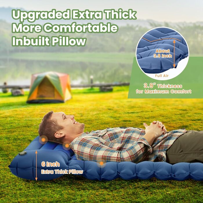 ROPODA Self-Inflating Camping Mat with Pillow & Foot Pump - Lightweight Waterproof Sleeping Pad for Outdoor, Camping & Hiking
