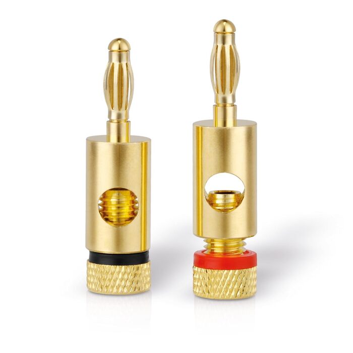 Бананові роз'єми Premium 8 шт для акустичних кабелів 6mm², позолочені 24K, червоно-чорний набір