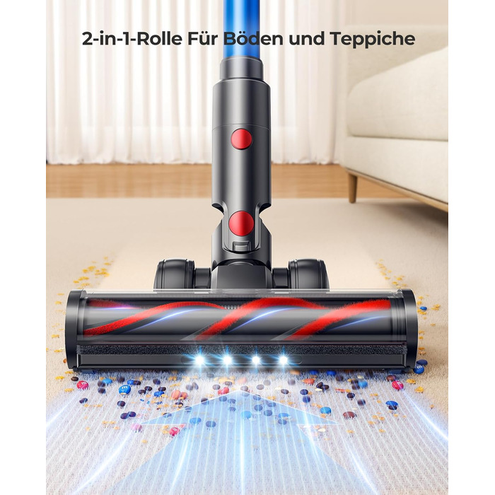 Бездротовий пилосос Fieety 550W з акумулятором, 45000Pa, 60 хвилин роботи, 6-в-1, тихий, з арома-пластиною, для твердих поверхонь, килимів та шерсті тварин