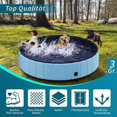 TOSANEO Dog Pool Swimming Pool Splash Pool Bathtub Dog Bathtub Swimming Pool for Dogs and Cats Space-Saving Foldable Blue Ø 160cm x H 30cm