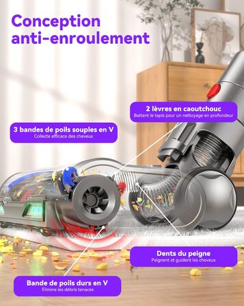 Бездротовий акумуляторний пилосос H9 58000Pa/650W з LED-дисплеєм та антизаплутувальною насадкою для тварин, килимів та твердих поверхонь, золотистий