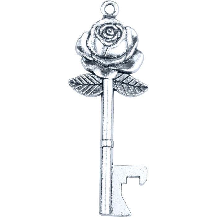 Aokbean 100 Pieces Wedding Key Bottle Opener Rose Shape Vintage Rustic Cake Accessories Suitable as a Gift for Guests with Thank You Card and Chain (Antique Silver)