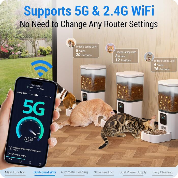 Автоматичне годування для котів Frienhund: 7л, 2 миски, WiFi, керування через APP, сухий корм, Alexa, для кількох котів