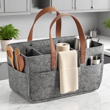 Фетрова сумка-кошик, 16л, з відділеннями, складана, міцна, сіра, 38x23x18 см. Ідеальна для пікніків, покупок та транспортування дров.