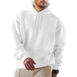 Чоловічий зимовий худі JMIERR білого кольору — теплий бавовняний прогулянковий пуловер з капюшоном та кишенями, розмір L