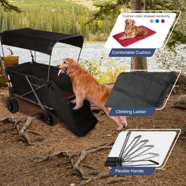 Складаний візок для собак REDCAMP з висувним задом, міцний, 134 л, великий, для кемпінгу, саду, спорту, покупок (Чорний, з сонцезахистом)