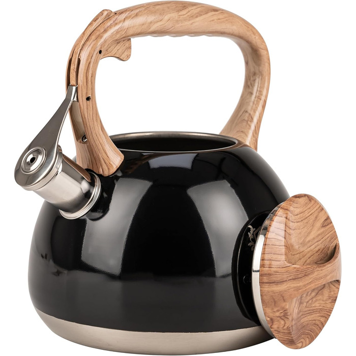 Чайник електричний KARL HAUSMANN Induktion 3L з автоматичним свистком - нержавіюча сталь, для індукційних, газових та електричних плит (Чорний)