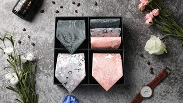 HISDERN Комплект краваток для чоловіків (3 шт.) Класичні краватки та нагрудні хустинки з шовку для весілля, свята. Розмір універсальний