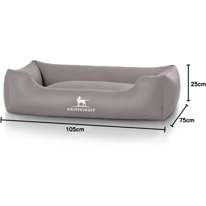 Knuffelwuff Faux Leather Dog Bed Sidney XXL 120 x 85cm - Removable Cover - Easy to Clean - For Large, Medium, and Small Dogs (Gray, L 105 x W 75 x H 25 cm)