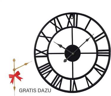 Samilito Large Wall Clock in Vintage Style, Round, Silent. Free with it: ONE extra set of clock hands in Black. Metal clock for loft, living room, bedroom and kitchen decoration (60cm, Black)