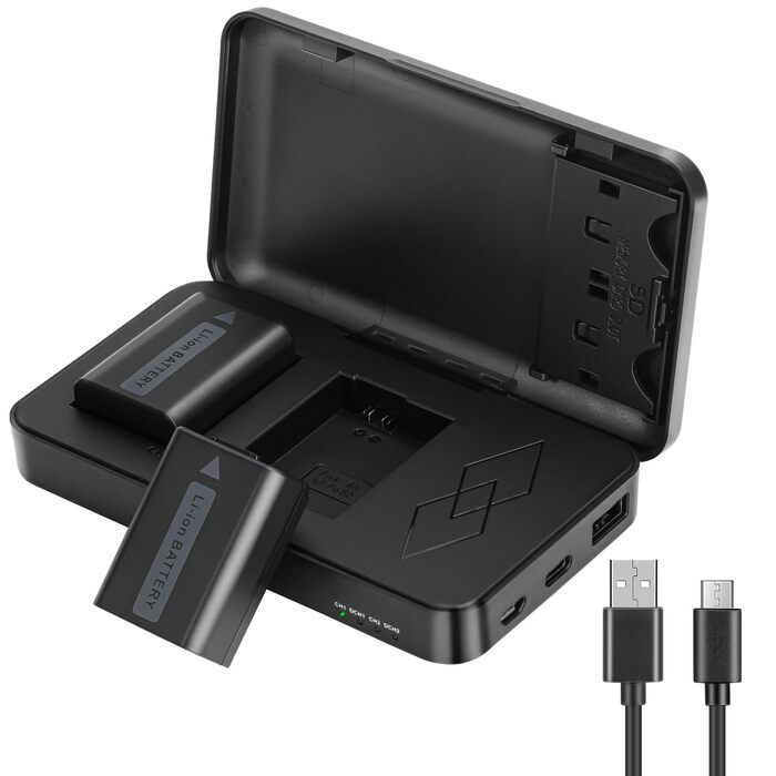 Запасний акумулятор JYJZPB NP-FW50 (2 x 1300mAh) з USB зарядним пристроєм та слотом для SD-картки для камер Sony Alpha A6000 A6300 A6400 A6500 ZV-E10 A7 A7 II A7R II A7SII A5000 A5100 NEX