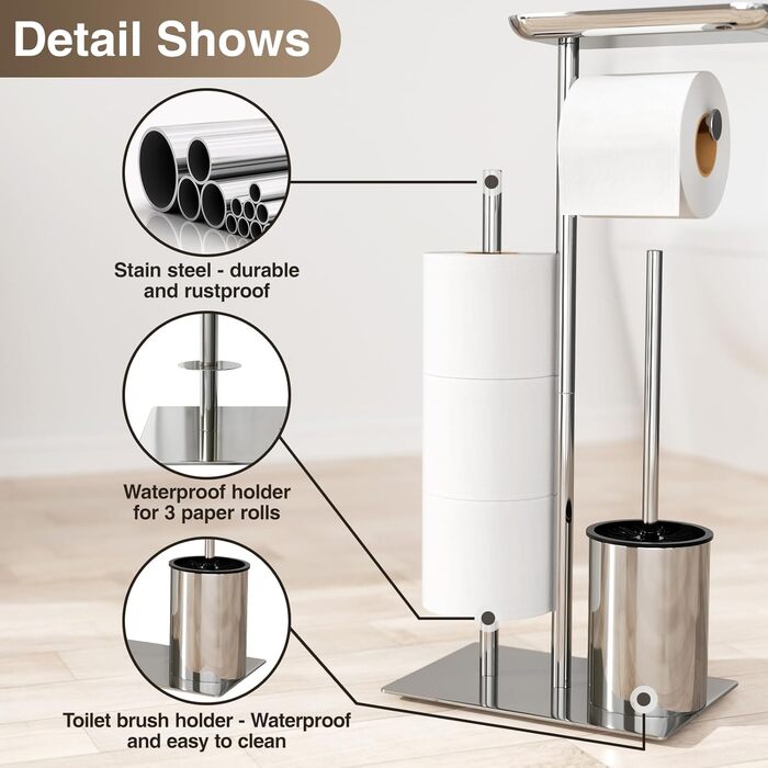 Тримач туалетного паперу настільний срібного кольору з щіткою - комплектуючий аксесуар для ванної кімнати