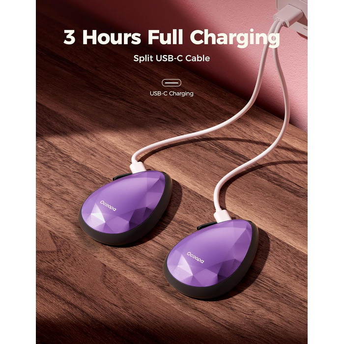 Електричні грілки для рук OCOOPA 2 шт. - стильні, у формі діаманта з магнітом, акумуляторні, для жінок, подарунок, Raynaud, піші прогулянки, кемпінг, лавандовий колір