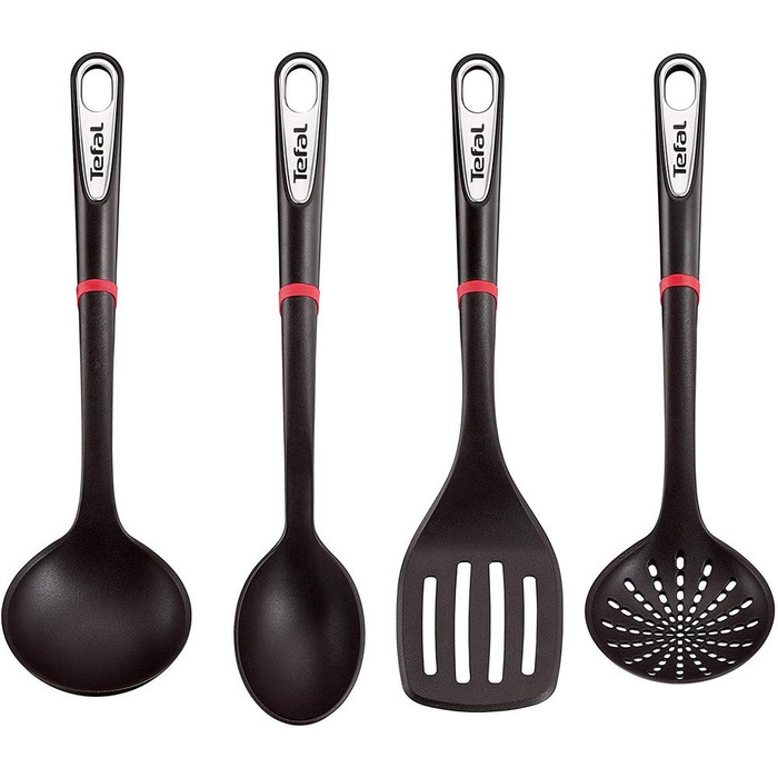 Набір кухонного приладдя Tefal Ingenio K206S4, чорний/червоний, нержавіюча сталь, 4 предмети, для посудомийної машини