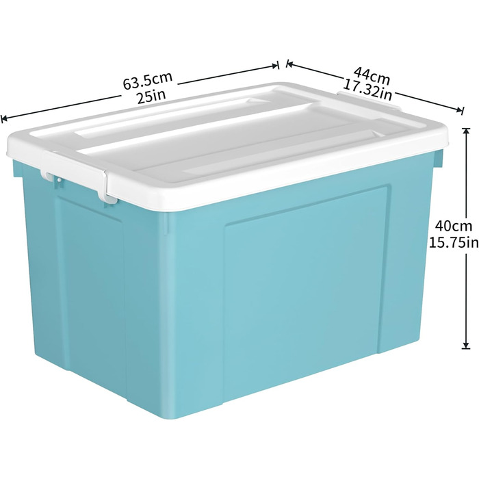 Cetomo 65 l x 6 Plastic Storage Box, Tote Bag, Organizer Container with Sturdy Lid and Secure Locking Buckles, Stackable and Nestable, 6 Pieces, Blue with Buckle (90L*4)