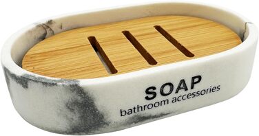 Миска для мила Marmor з бамбуковою підставкою – штучний камінь, 12,5 x 8 x 2,5 см