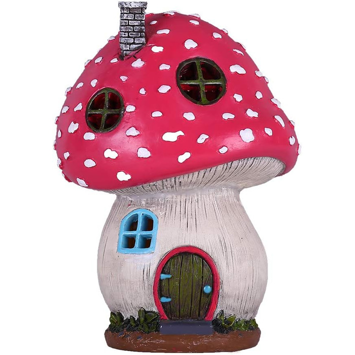 TERESA'S COLLECTIONS Outdoor Garden Decor Fairy House Garden Solar Lighting Mushroom Elf House Fairy Garden Solar Garden Lighting Fairy House made of Resin Pink Gifts for Women 19cm