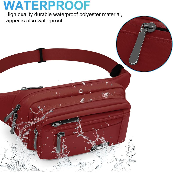 Чоловіча/Жіноча поясна сумка на пояс, водонепроникна, з тримачем для пляшки, для туризму, прогулянок з собакою, активного відпочинку (A-темно-червоний)