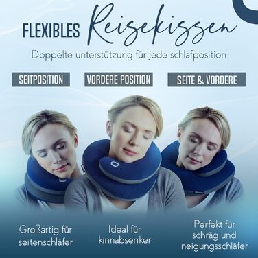 BCOZZY Neck Pillow for Airplane – Patented Travel Pillow with Double Support for Head, Neck, and Chin. Ideal for Long Flights and Car Rides. Adjustable. Washable. Carrying Bag. Large, Blue