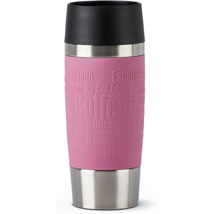 Термокружка Emsa Travel Mug Classic, 360 мл, рожевий колір, з термоізоляцією, Quick-Press, 360° відкриття, для напоїв на виніс