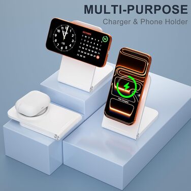 Бездротова зарядка MagSafe, складана, швидка, сумісна з iPhone 17, 16, 15, 14, 13, 12, AirPods 3/2/Pro 2/Pro (G240 White)