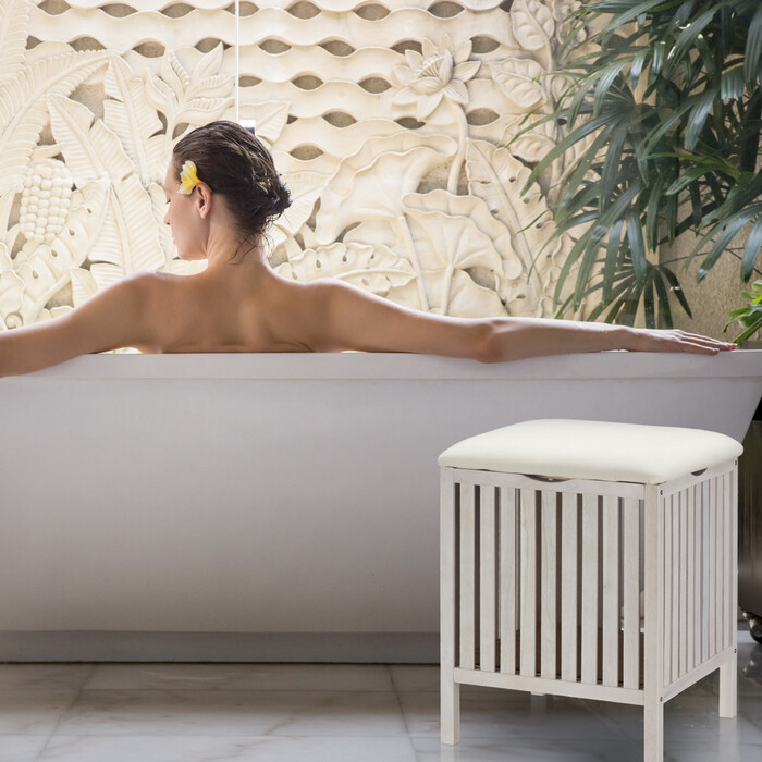 Relaxdays White Laundry Basket with Seat