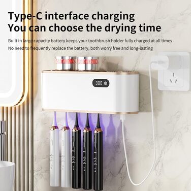 Електричний стерилізатор для зубних щіток UV, USB-організатор для 5 щіток, сушка, настінний, білий