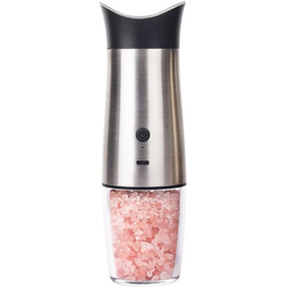 Gravity Electric Salt and Pepper Grinder Set, USB Rechargeable, Automatic One-Hand Operation, Grinder for Kitchen, BBQ, Adjustable Coarseness, Silver, 1 Pack
