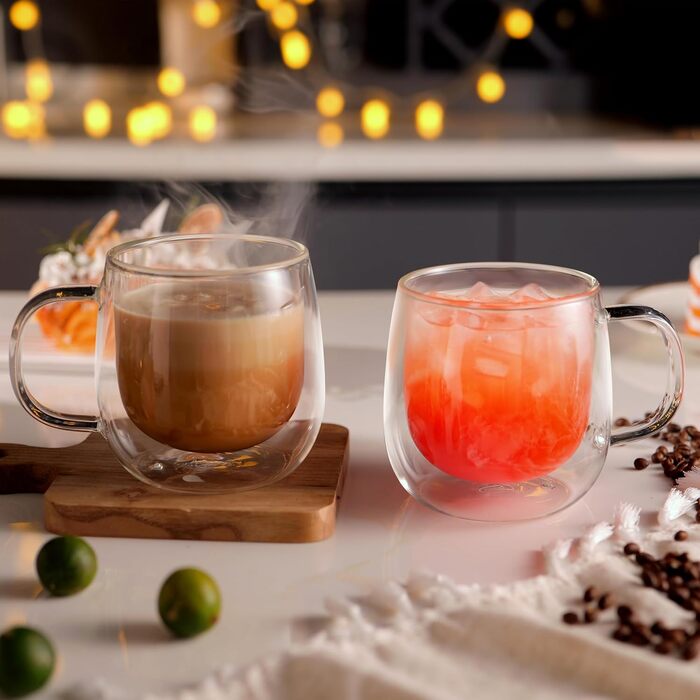 CNGLASS Набір з 2 термосклянок для кави 480мл з ручкою, 16oz, для лате макіато, капучино, молока, чаю