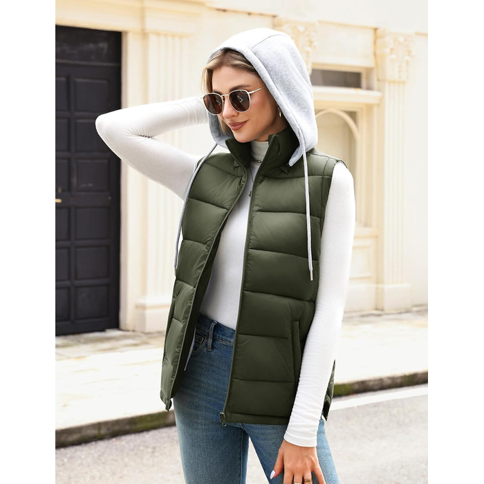 Степова жилетка Vancavoo з капюшоном: тепла, зручна, для осені та зими (армійний зелений, розмір L)